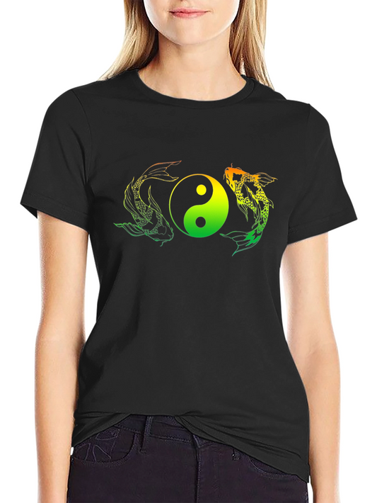 Yin Yang Koi Fish Graphic Tee - Black T-Shirt