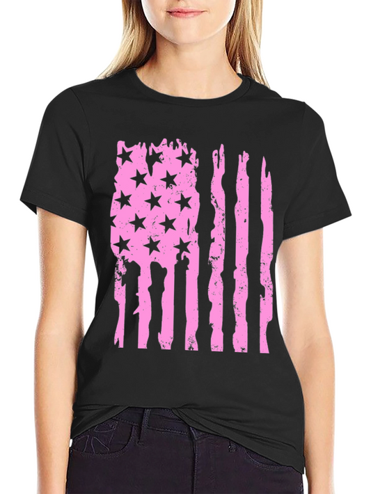Distressed American Flag T-Shirt - Pink