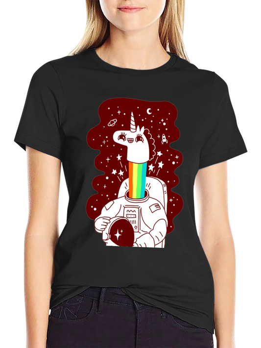Unicorn Astronaut Graphic Tee - Black Cotton Blend
