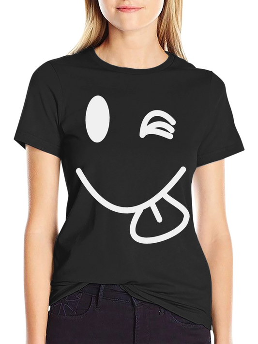 Winking Emoji Graphic Tee - Black Cotton Blend