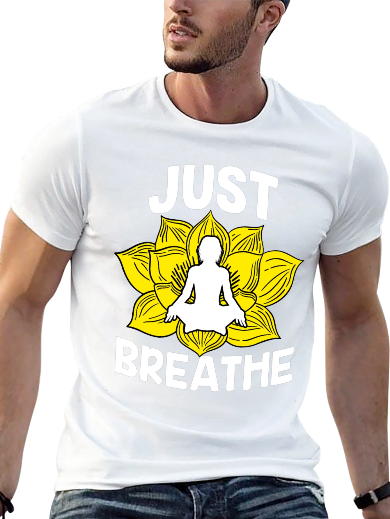 Just Breathe Yoga Lotus Flower Graphic T-Shirt