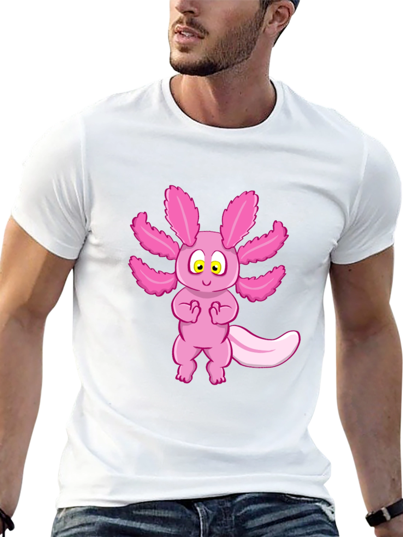 Axolotl Cartoon Graphic Tee - Black Unisex T-Shirt