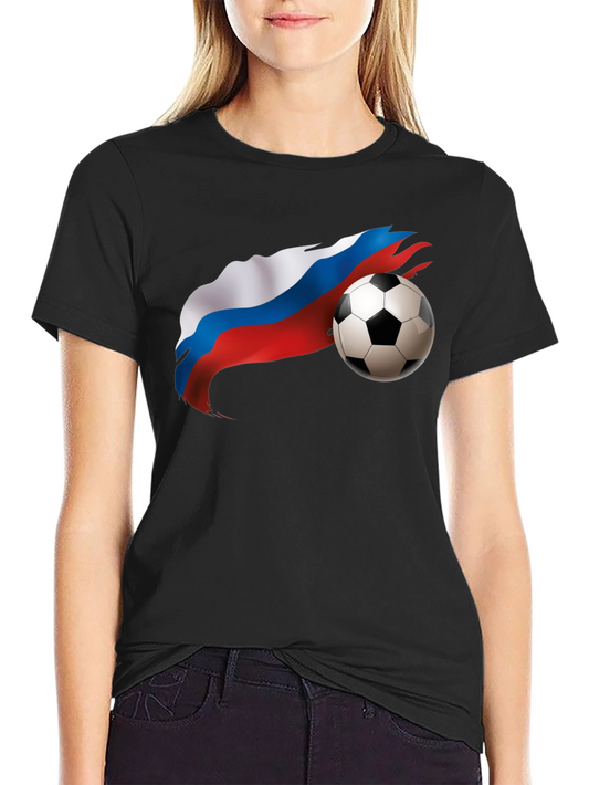 Russian Flag Soccer Ball Graphic Black T-Shirt