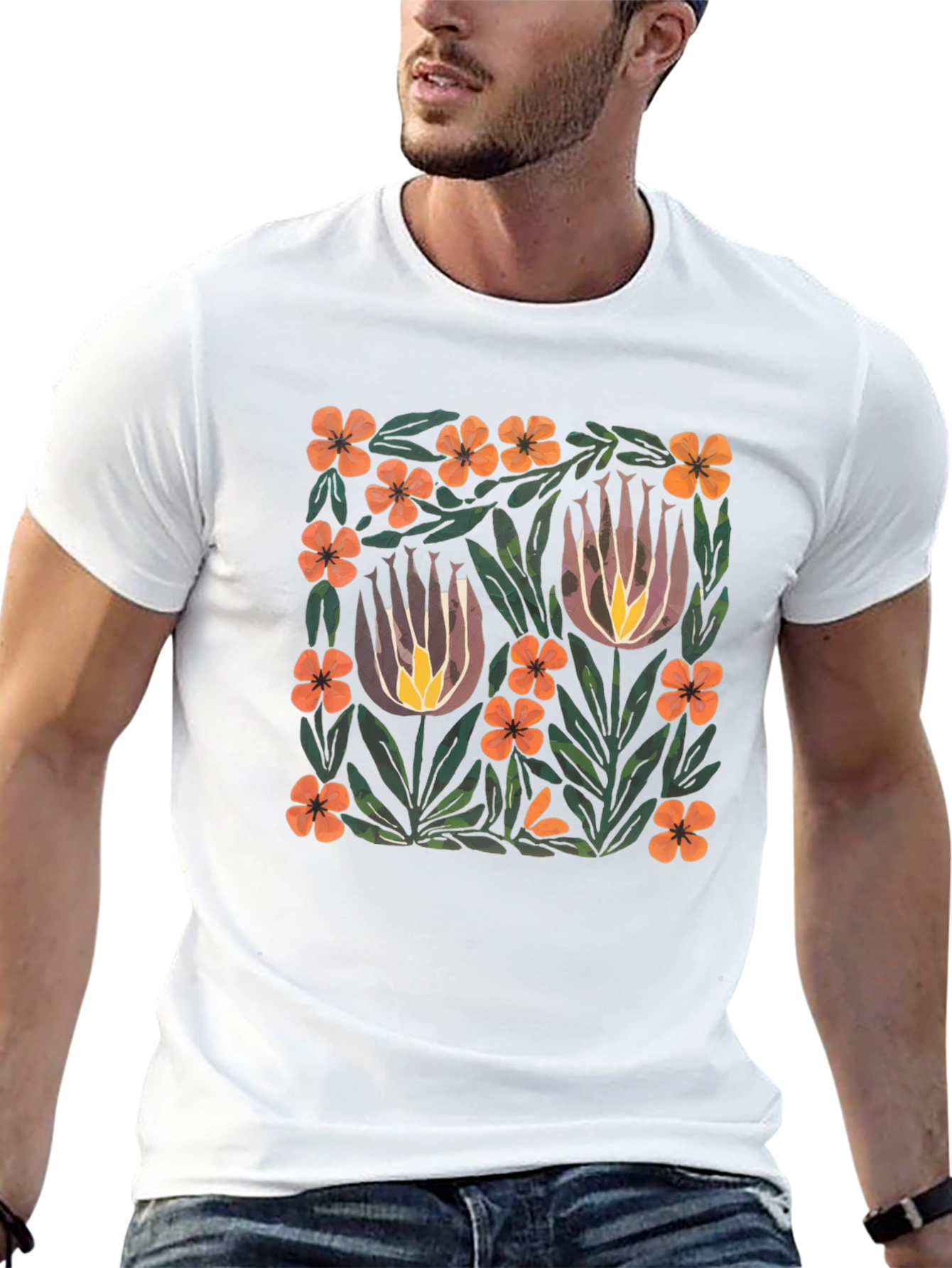 Floral Art Print Black T-Shirt