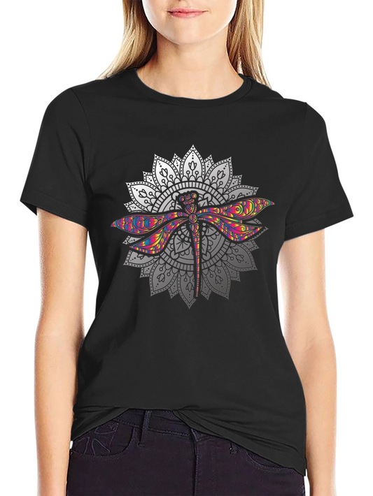 Dragonfly Mandala Graphic T-Shirt - Black
