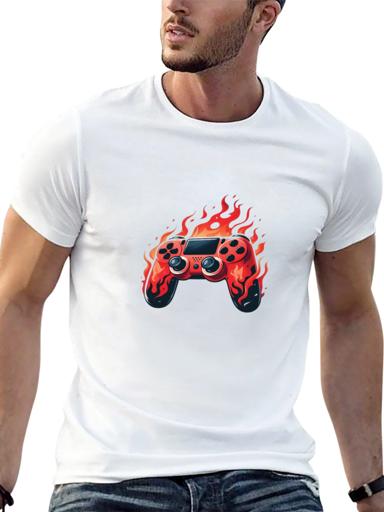 Flaming Game Controller Graphic Tee - Black