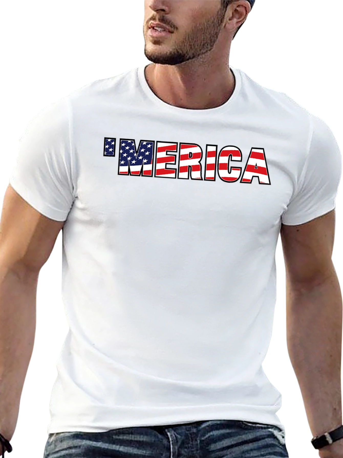 Patriotic Merica Graphic Tee - American Flag Print