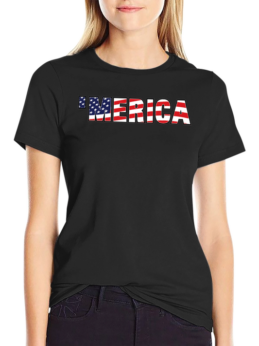 Patriotic Merica Graphic Tee - American Flag Print