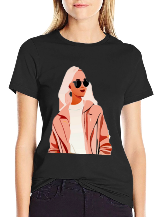 Stylish Woman Graphic Print Black T-Shirt