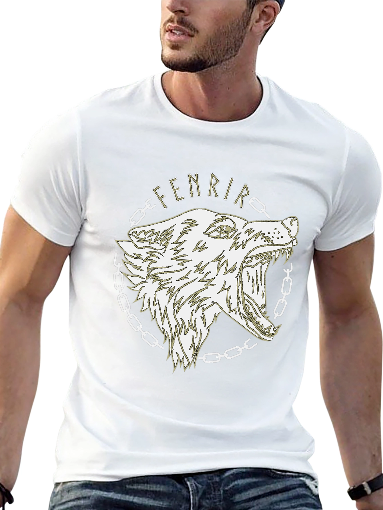 Fenrir Wolf Graphic Print Black T-Shirt