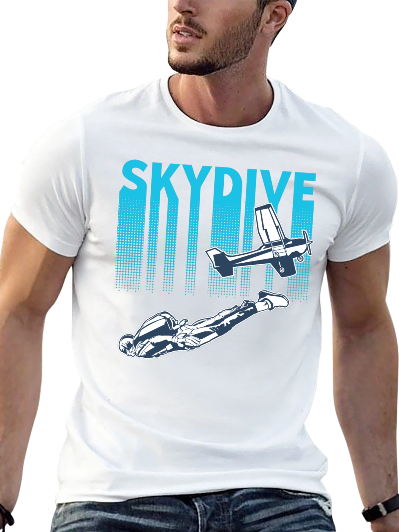 Skydiving Adventure Tee - Plane & Parachutist Graphic T-Shirt