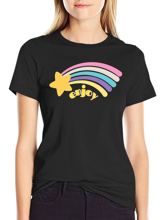 Enjoy Shooting Star Graphic Tee - Black Cotton Blend