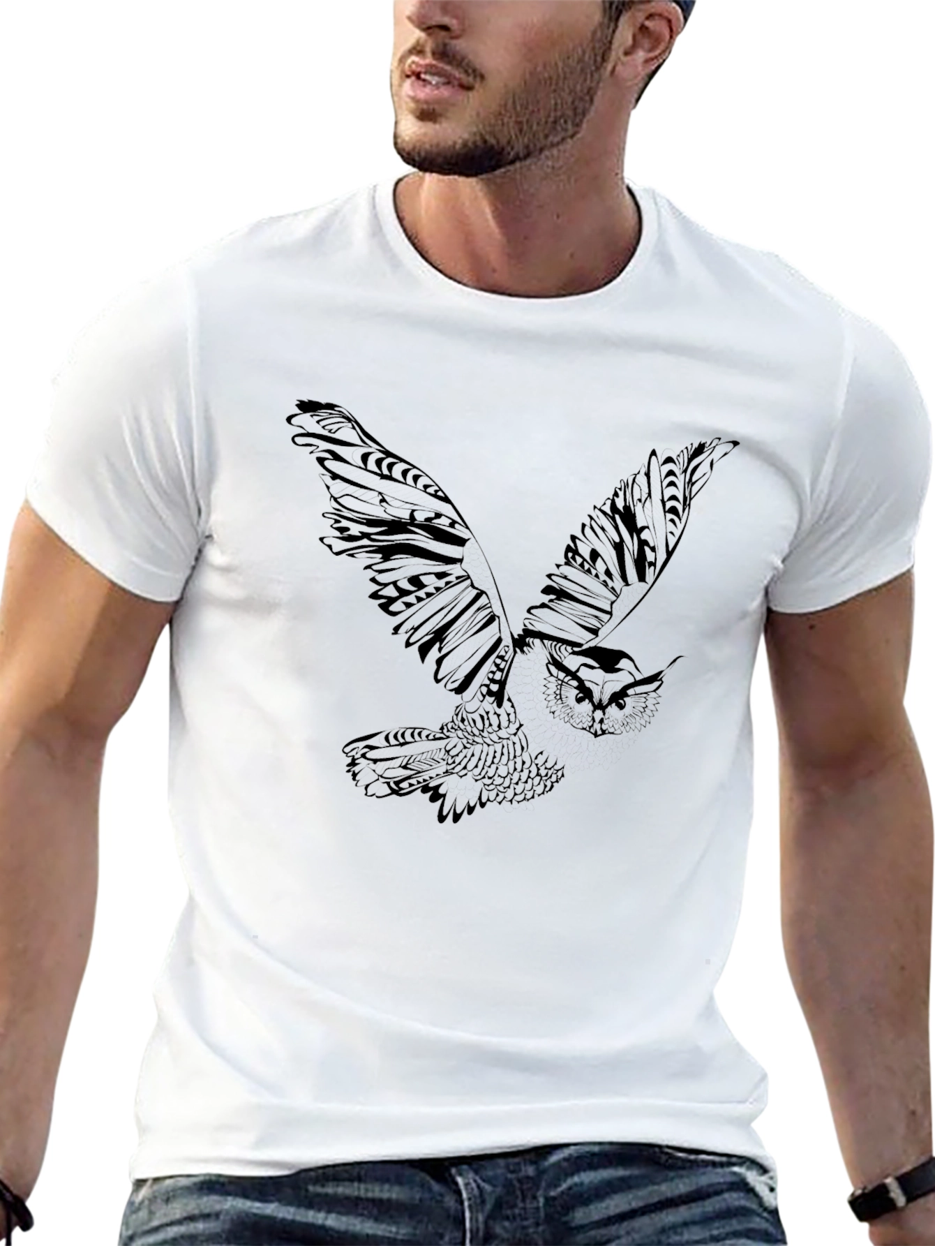Mens Black Owl Graphic Tee - Casual Style