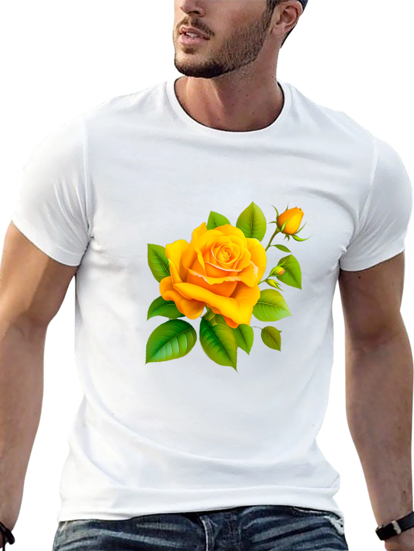 Yellow Rose Graphic Tee - Soft Cotton Blend Shirt