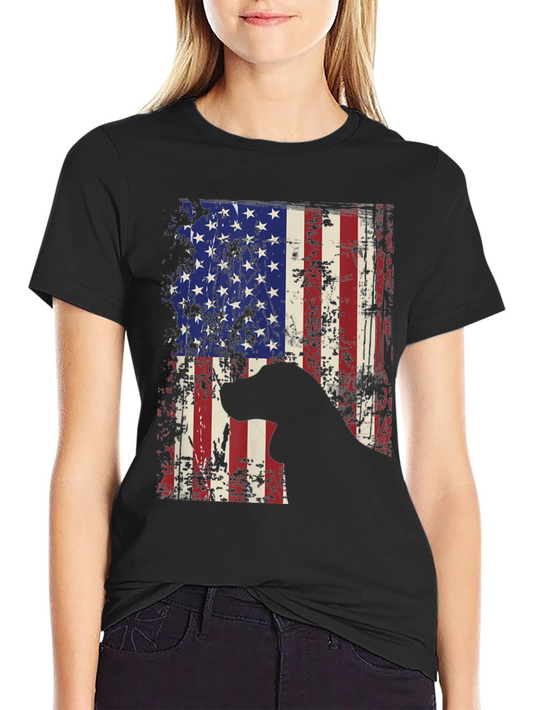 Patriotic Dog Graphic Tee - American Flag Design