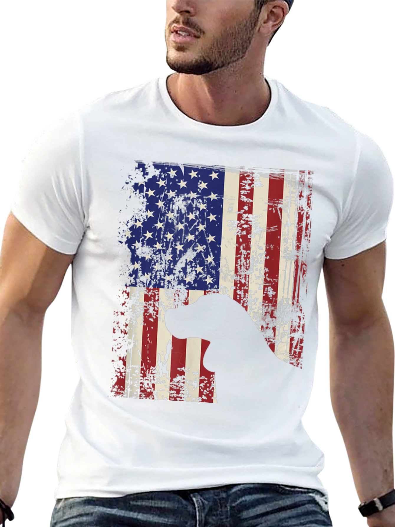 Patriotic Dog Graphic Tee - American Flag Design
