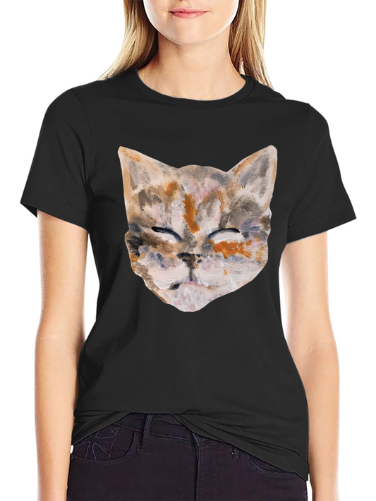 Cat Art Graphic Print Crew Neck T-Shirt