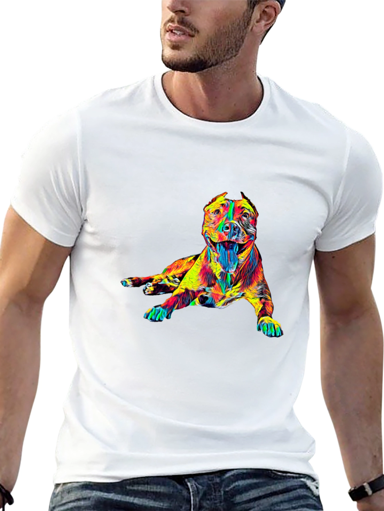 Vibrant Dog Graphic Tee - Stylish Crew Neck T-Shirt