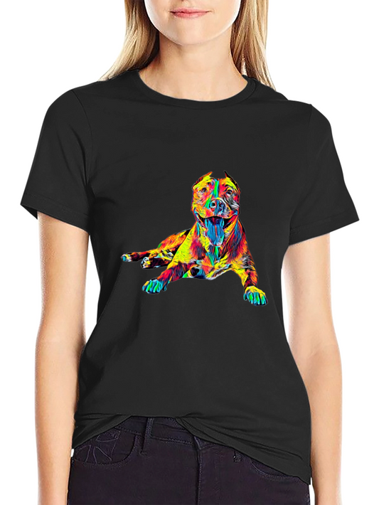Vibrant Dog Graphic Tee - Stylish Crew Neck T-Shirt