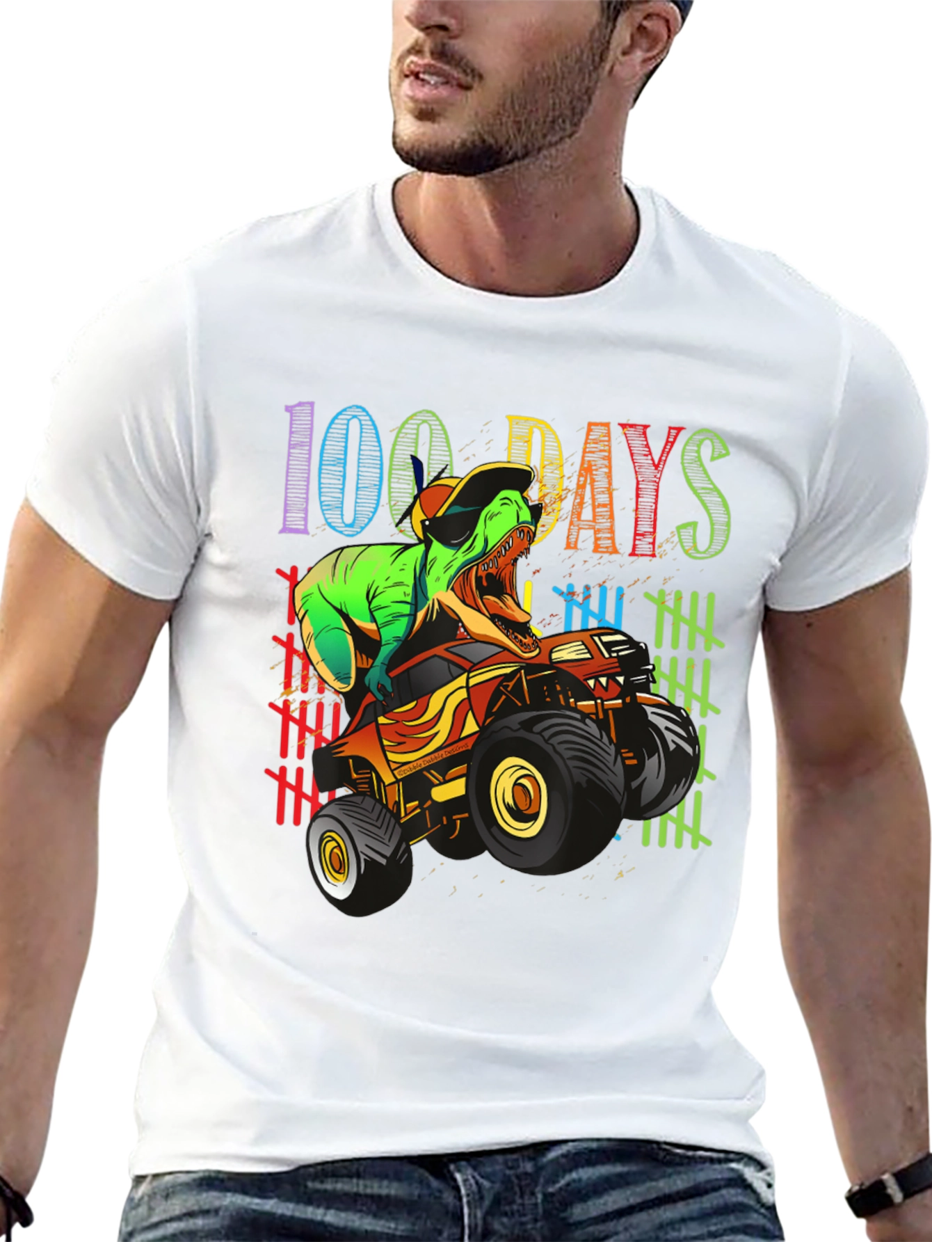 100 Days of School T-Rex Monster Truck Kids Shirt