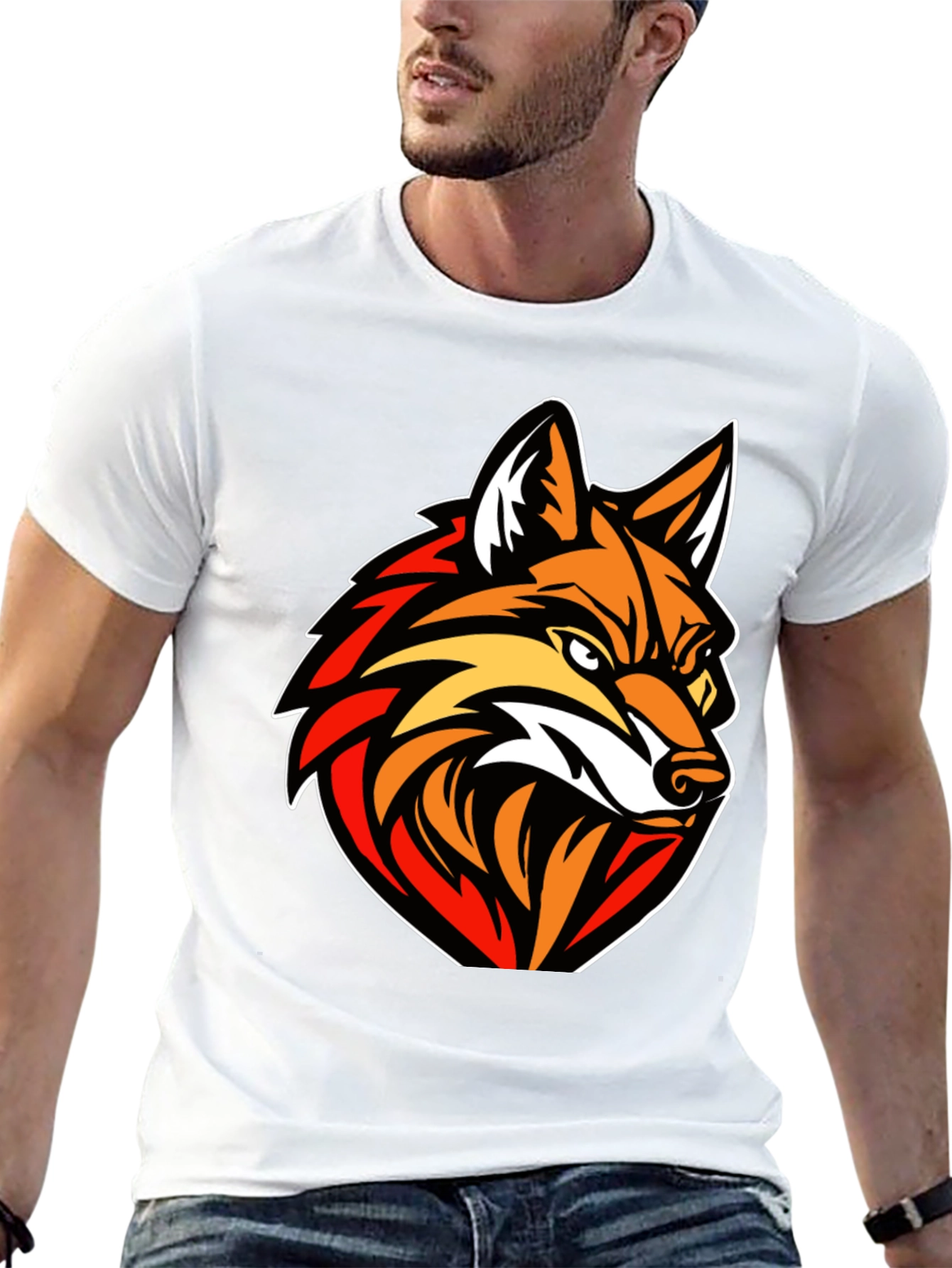 Mens Black T-shirt with Fox Graphic