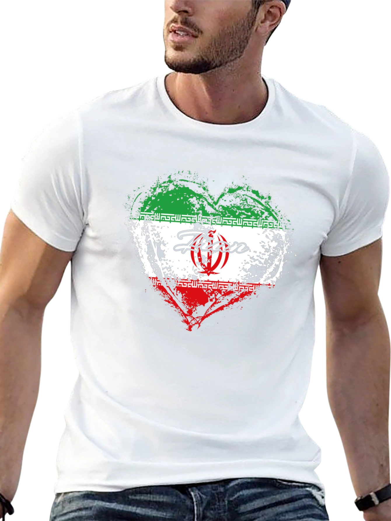 Iran Flag Heart T-Shirt - Black