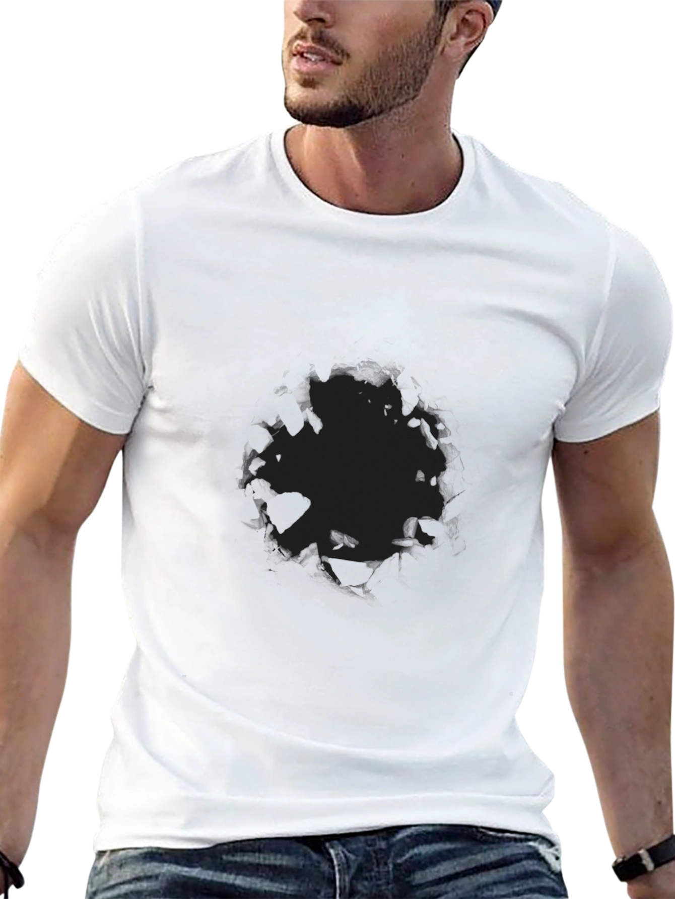 Mens Black Graphic Tee - Abstract Design Casual Fit