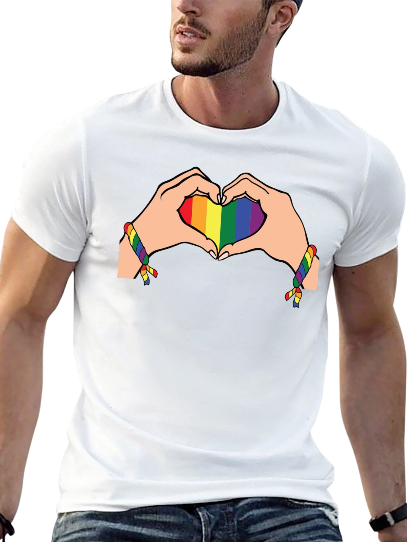 Rainbow Heart Hands Graphic Tee - Pride Month Shirt
