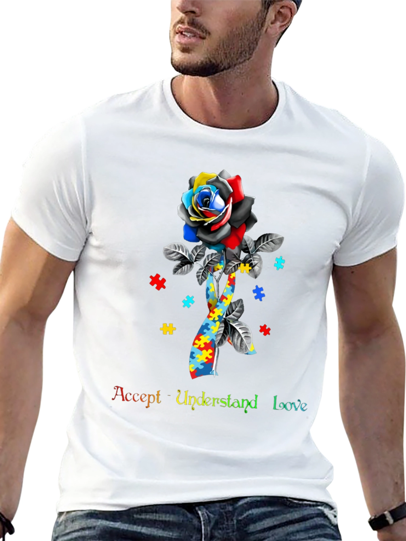 Autism Awareness Rose Puzzle Piece T-Shirt