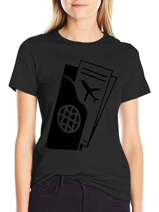 Travel Passport & Plane Ticket Graphic Tee - Black