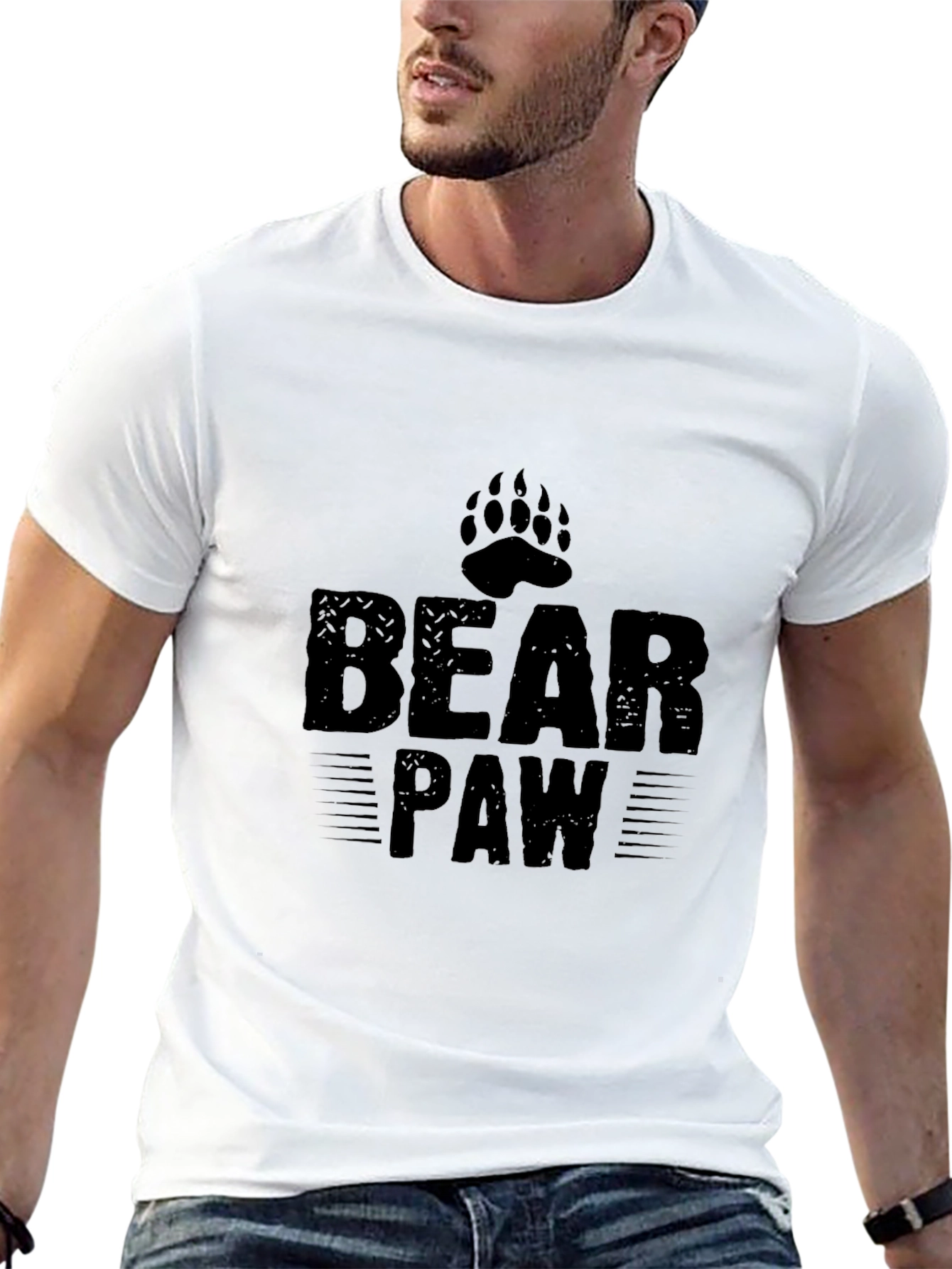 Mens Black Bear Paw Print Graphic T-Shirt