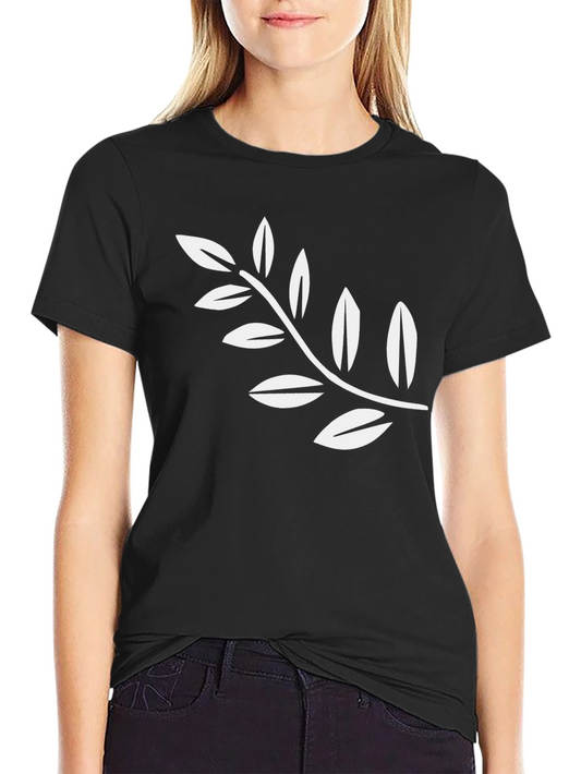 Black Tee with White Leaf Branch Design