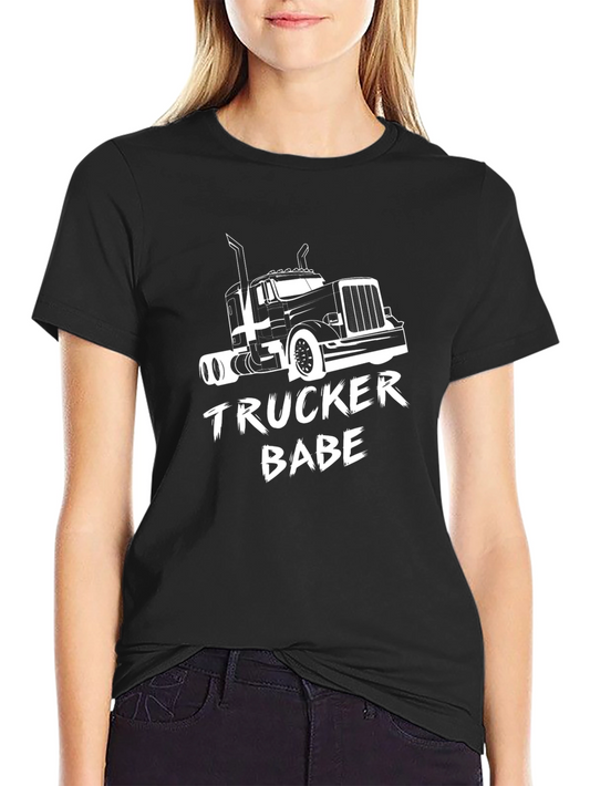 Trucker Babe Graphic Tee - Black Cotton Trucking T-Shirt
