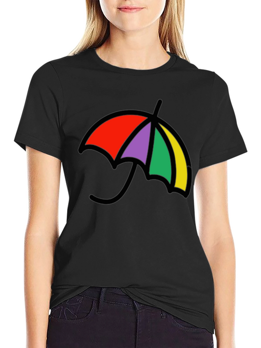 Colorful Umbrella Graphic Black T-Shirt