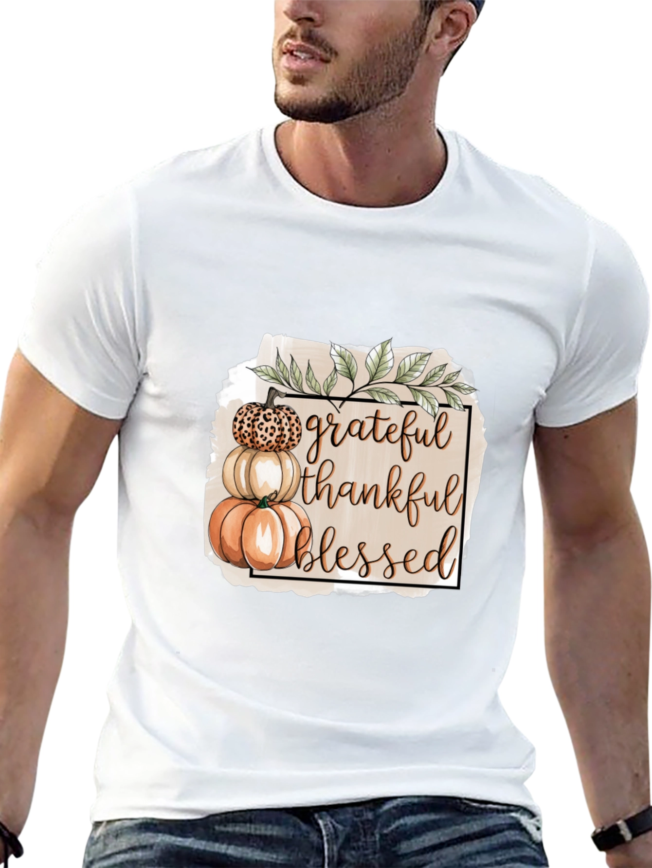 Grateful Thankful Blessed Pumpkin Stack T-Shirt