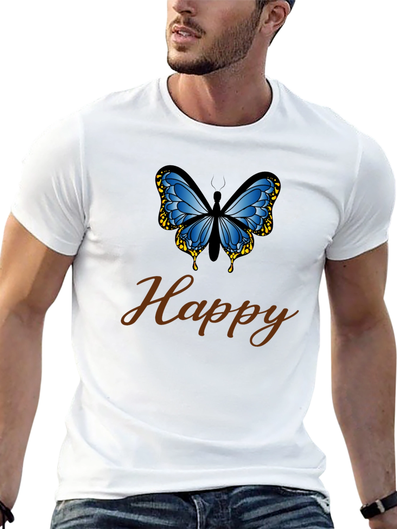 Happy Butterfly Black T-Shirt