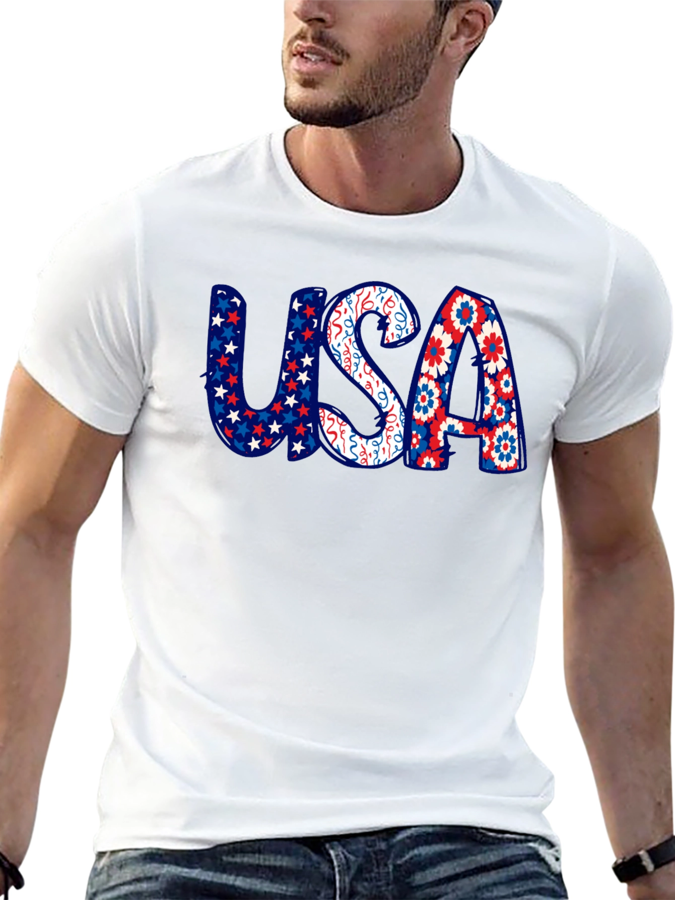 USA Patriotic Print Graphic T-Shirt