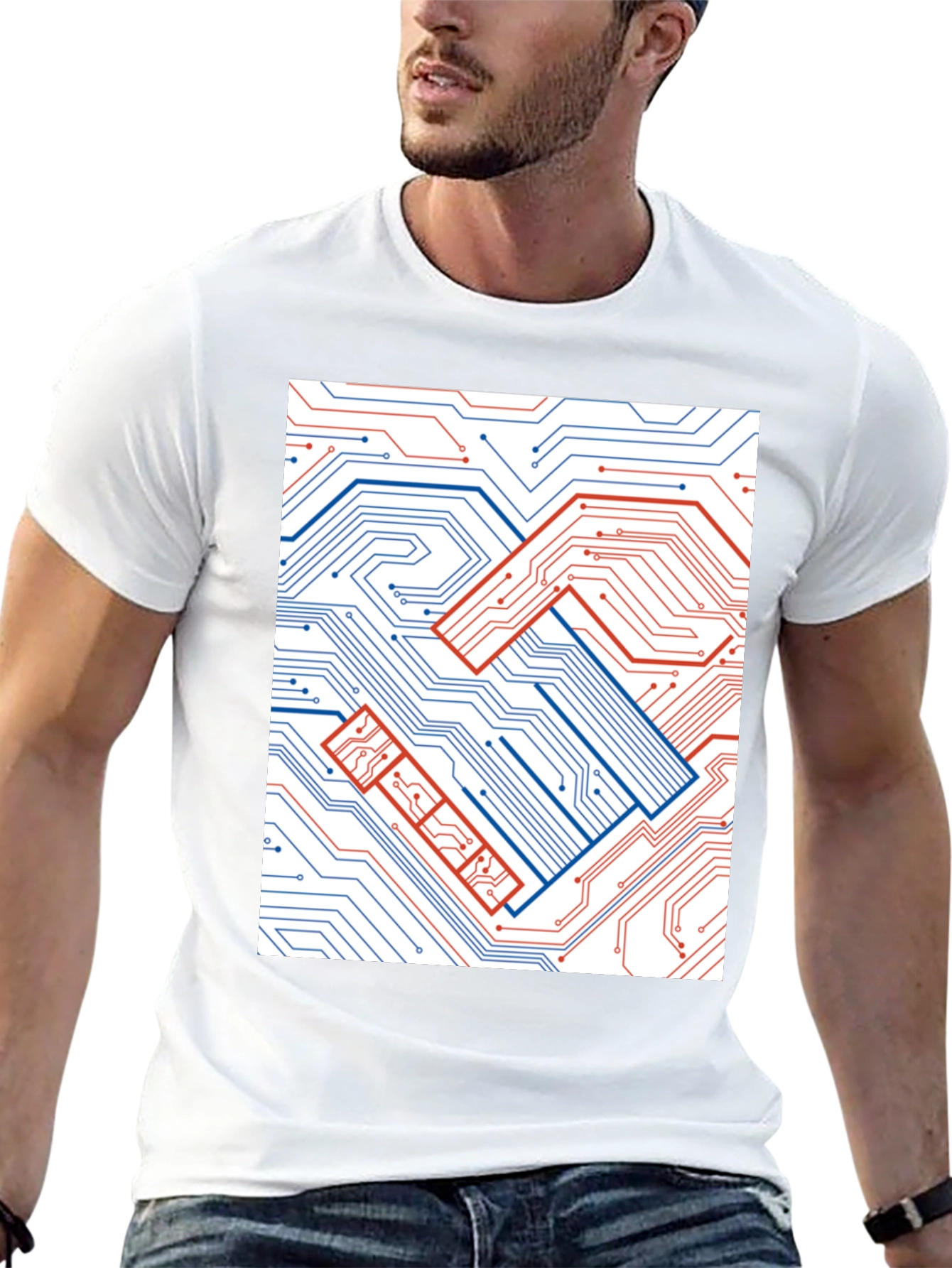 Tech Handshake Graphic T-Shirt - Modern Circuit Board Design