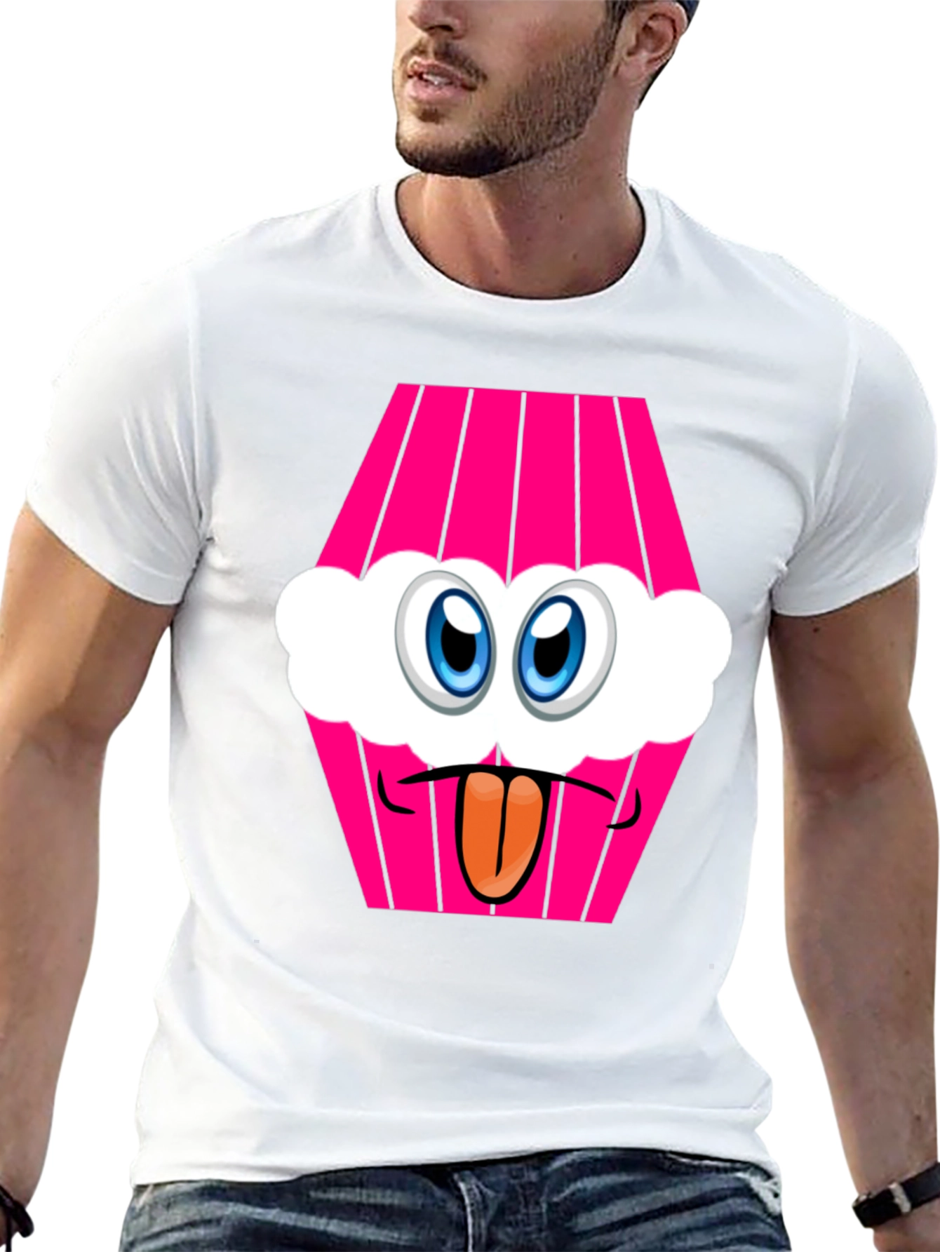 Cartoon Cupcake Face Black T-Shirt