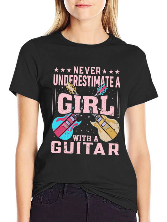 Girl Guitarist Black T-Shirt