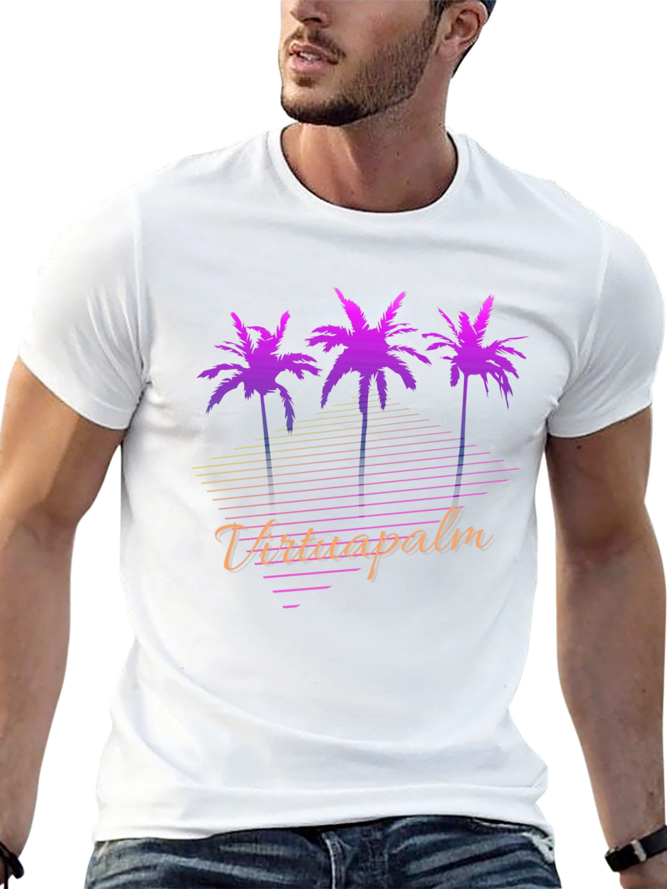 VirtuaPalm Black Graphic Tee - Retro Palm Tree Design