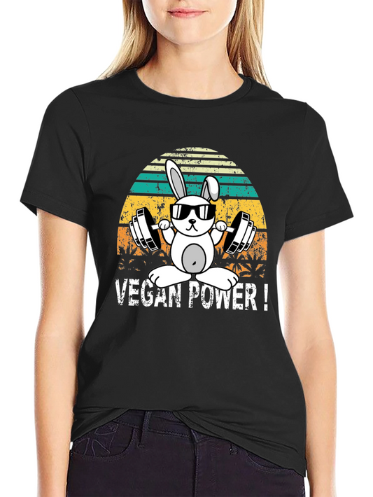 Vegan Power Bunny T-Shirt - Weightlifting Rabbit Tee