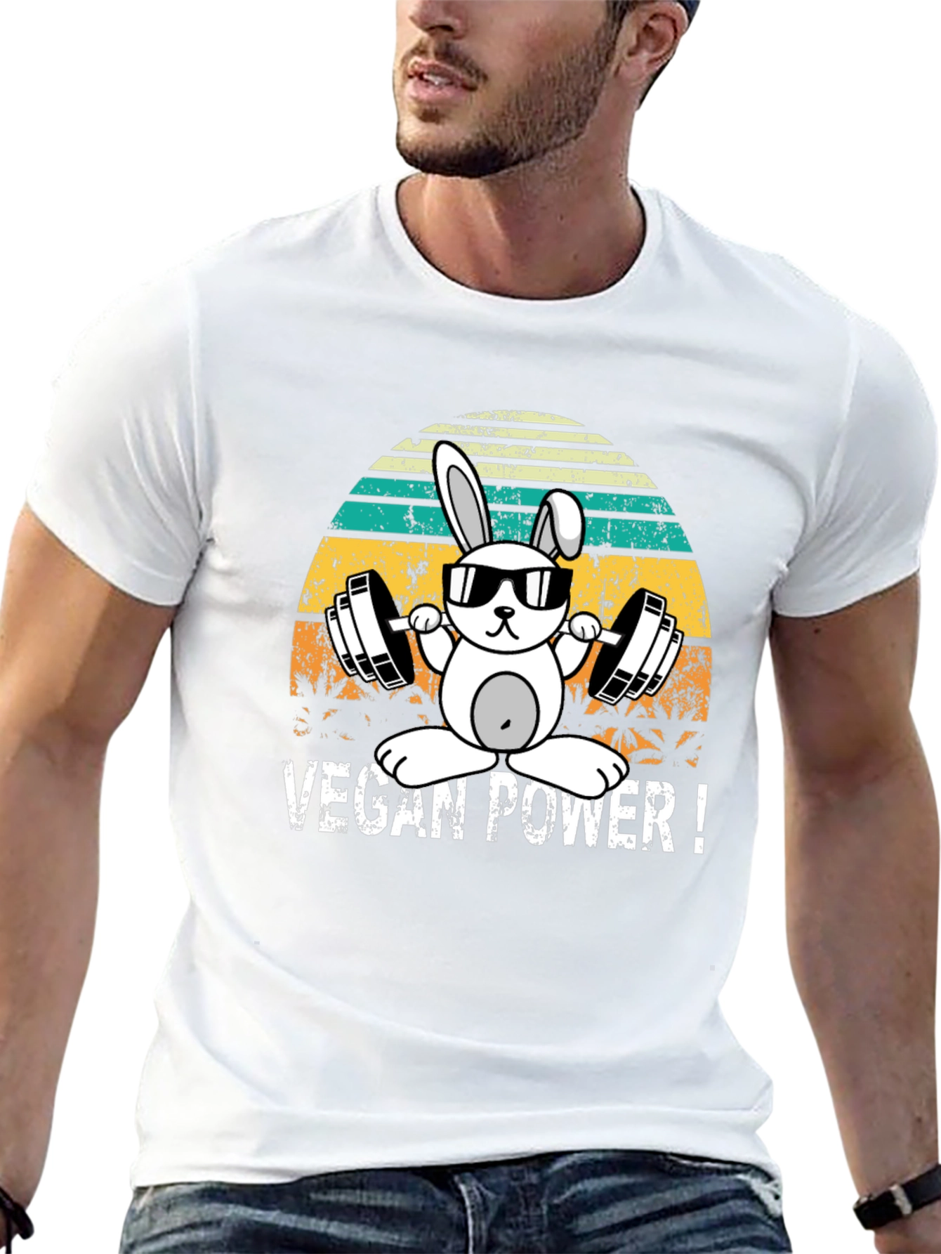 Vegan Power Bunny T-Shirt - Weightlifting Rabbit Tee