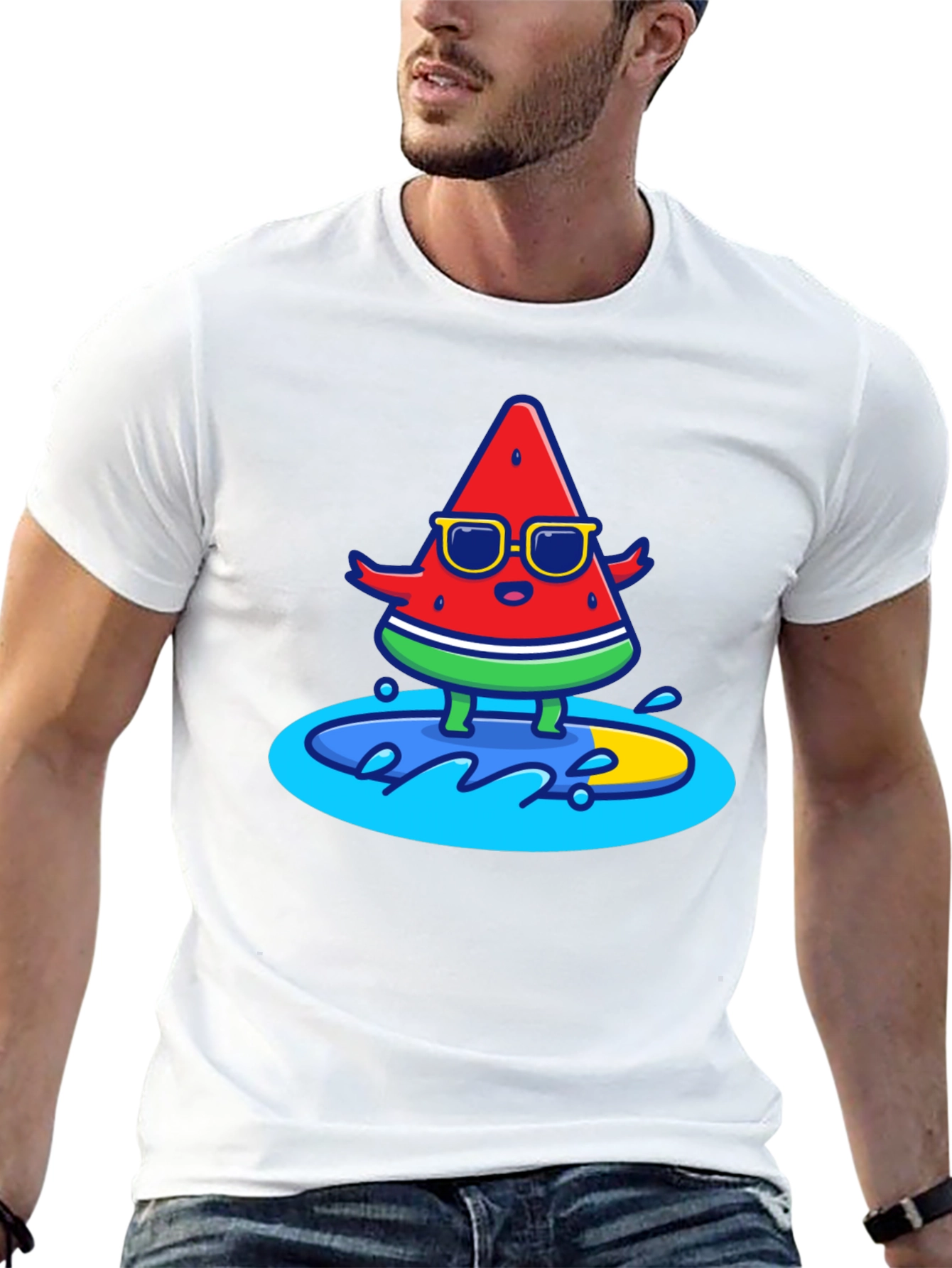 Cool Watermelon Surfing Graphic T-Shirt