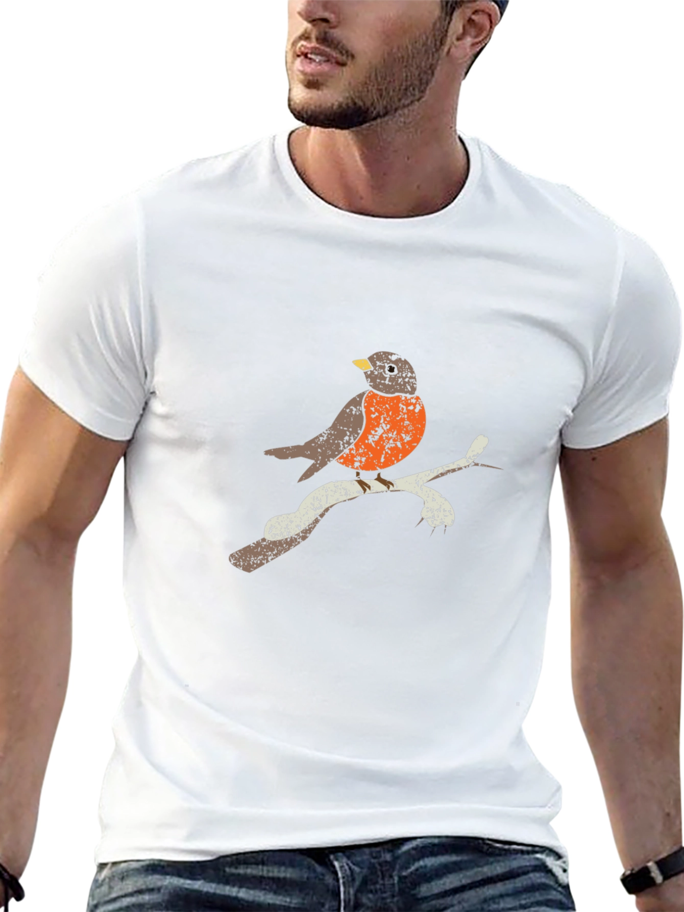 Robin Bird Graphic Tee - Black Cotton T-Shirt