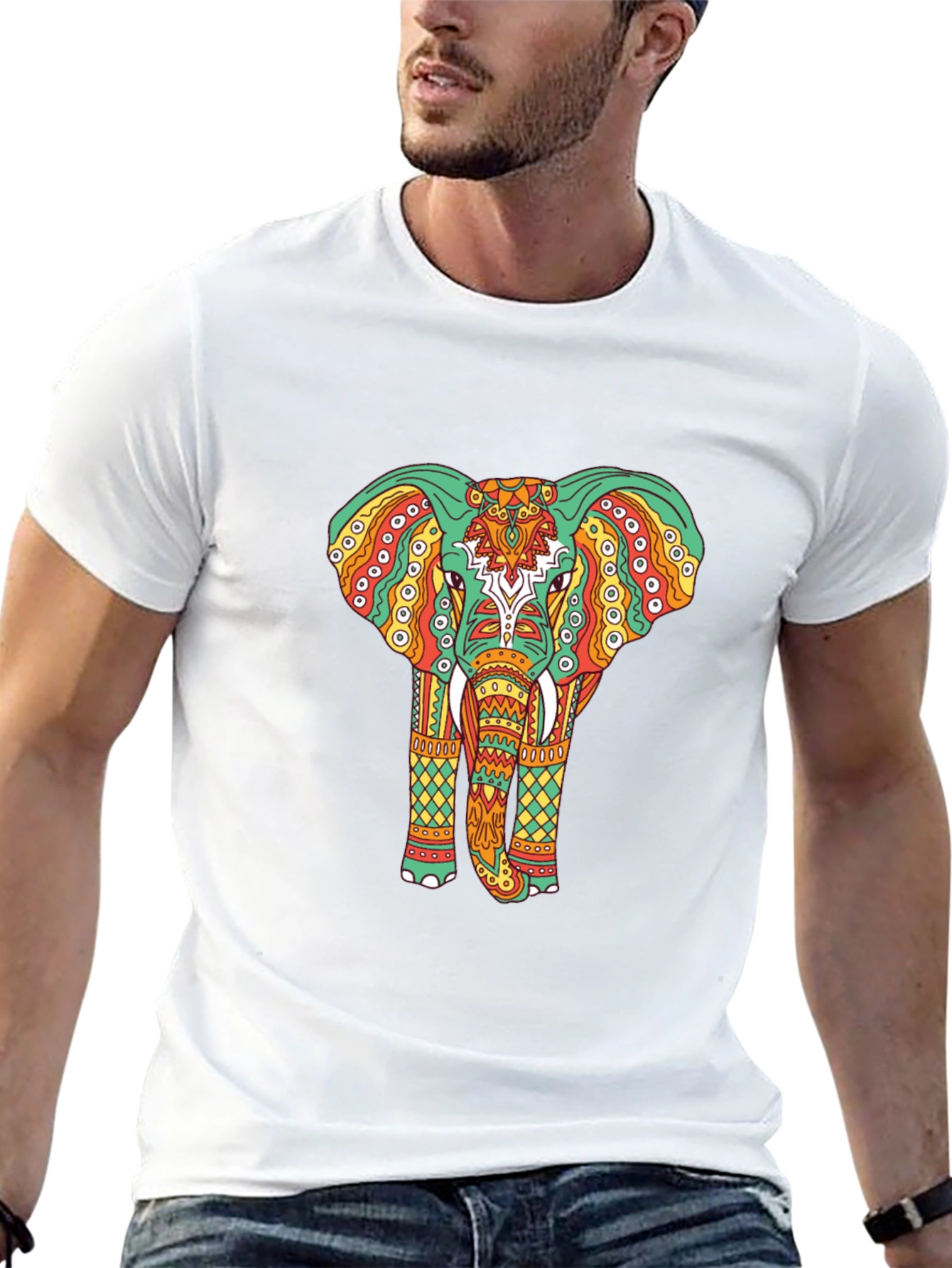 Elephant Graphic Tee - Bohemian Style Black T-Shirt