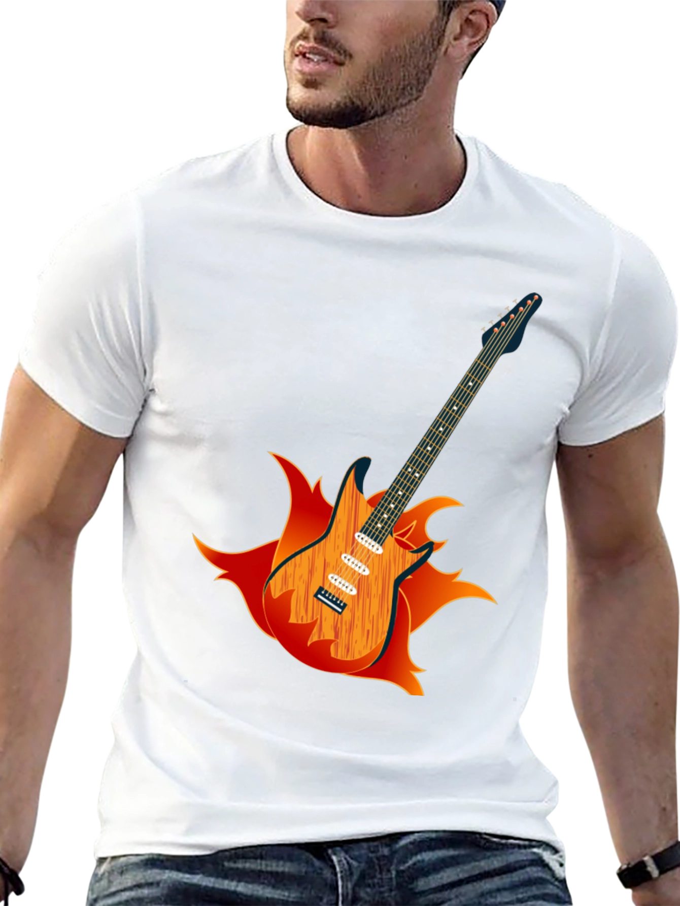 Flaming Guitar Graphic Tee - Rock On!