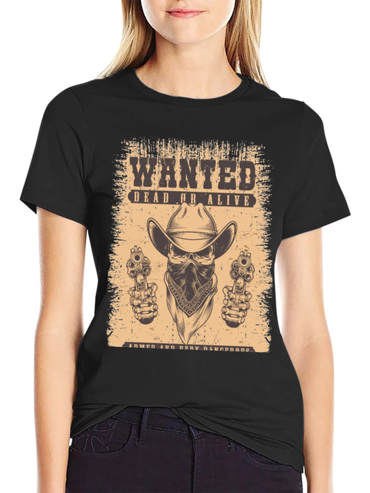 Wanted Dead or Alive Graphic Tee - Cowboy Skull T-Shirt