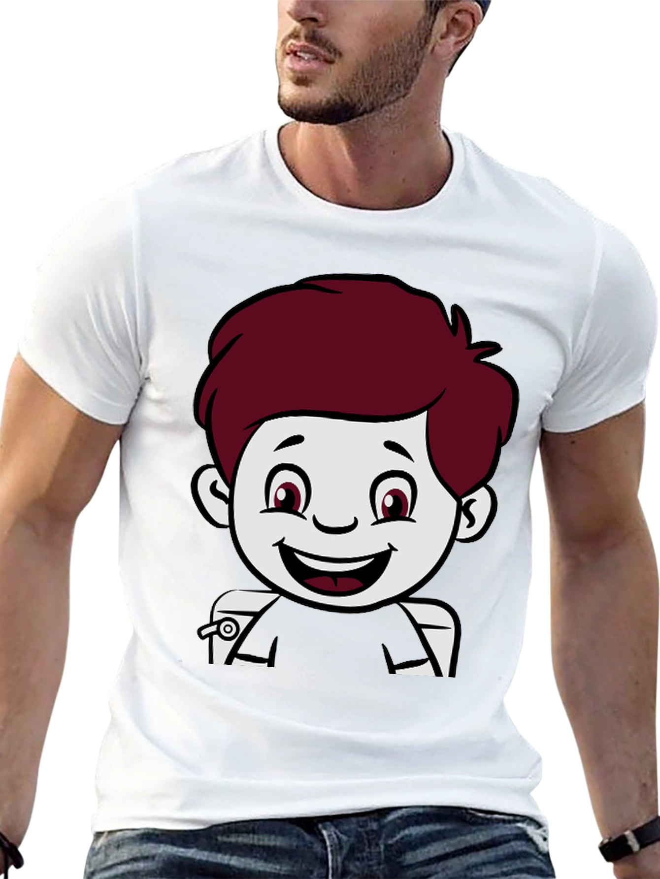 Cartoon Boy Graphic Print Black T-Shirt