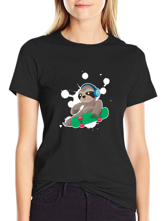 Sloth Skateboard Graphic T-Shirt - Trendy Casual Wear